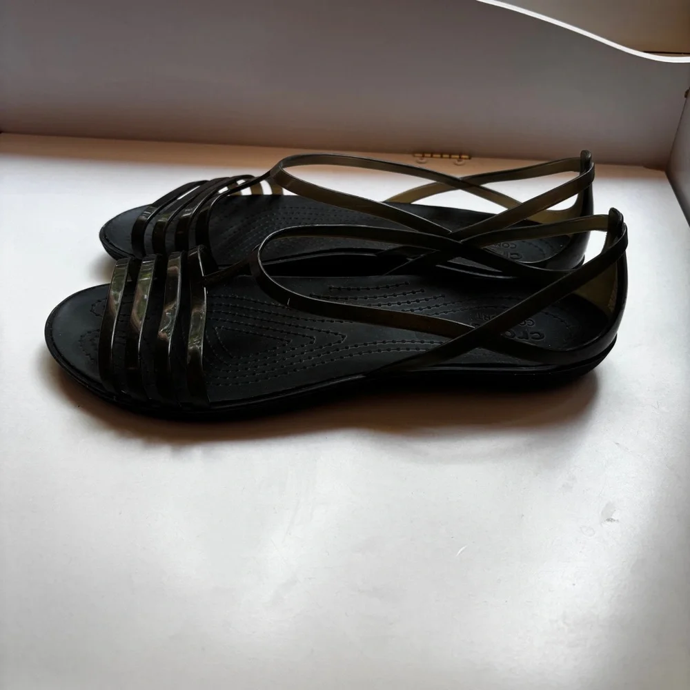 CROCS Isabella Strappy Women's Size 10 Black Jelly Strap Sandals Shoes Slip Ons - Picture 3 of 5